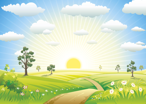 Beautiful Summer landscapes design vector 04