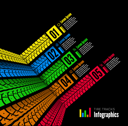 Tire tracks infographic vector material 02