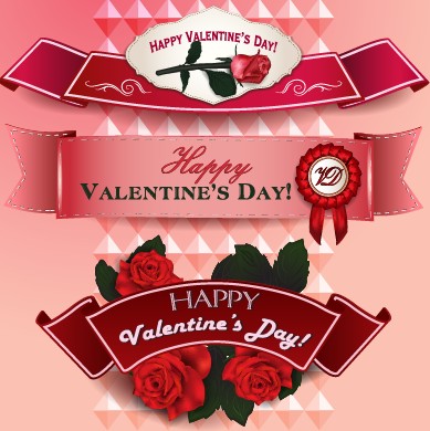 Valentine Day ribbon banner creative vector 01