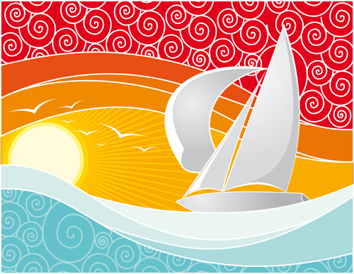 Sea Waves vector background set 04