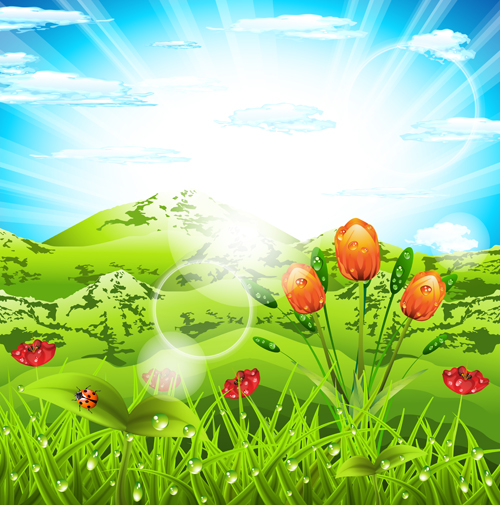 Vibrant spring elements vector background art 02