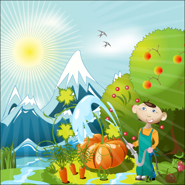 Cartoon Orchard 02 vector