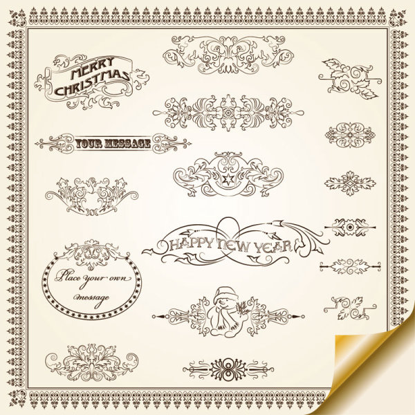 Retro Lacy Borders Set vector 02
