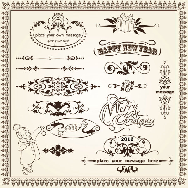 Retro Lacy Borders Set vector 03