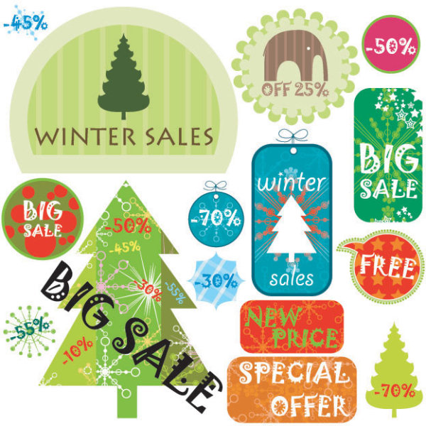 Christmas elements labels vector set 01