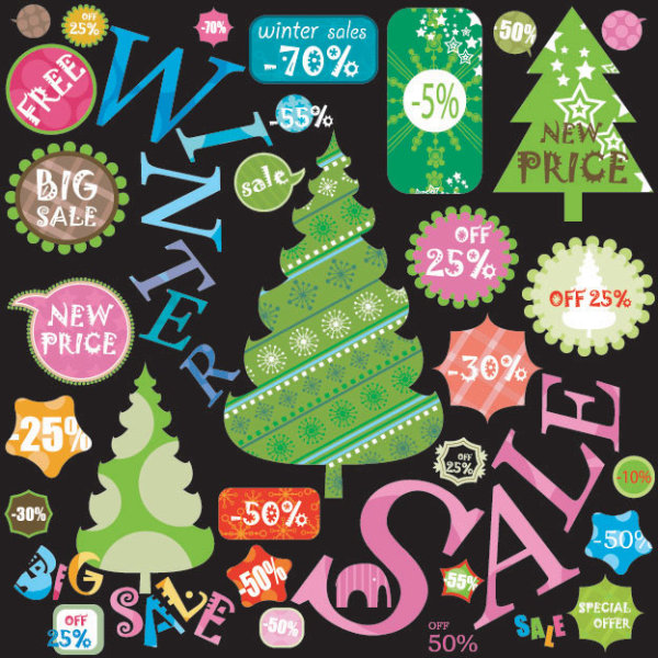Christmas elements labels vector set 02