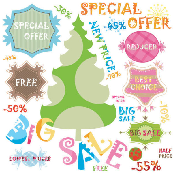 Christmas elements labels vector set 03