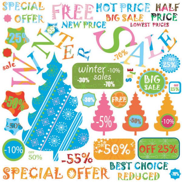 Christmas elements labels vector set 04