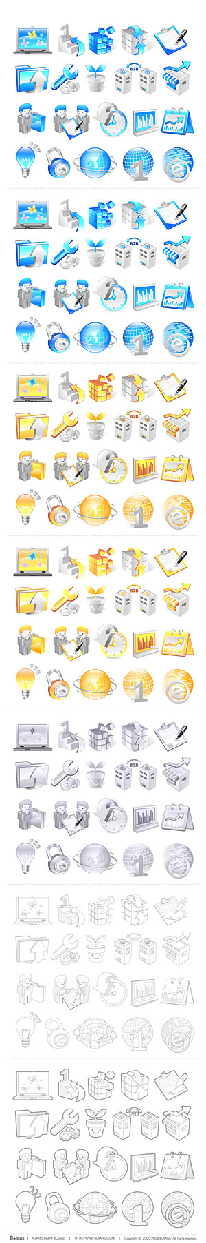 Blue and orange business icons vector