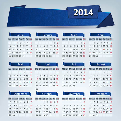 2014 Calendar grid vector design 01