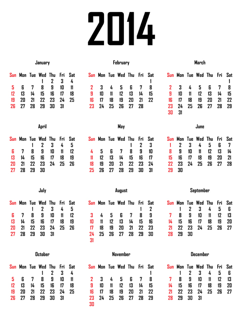 grid calendar 2014 