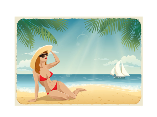 Beautiful girl travel background vector material 02