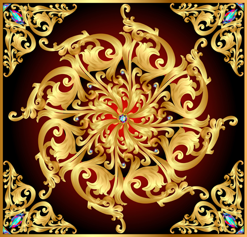 Beautiful precious stones and diamonds floral pattern vector 01