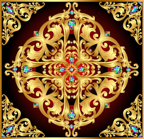 Beautiful precious stones and diamonds floral pattern vector 02