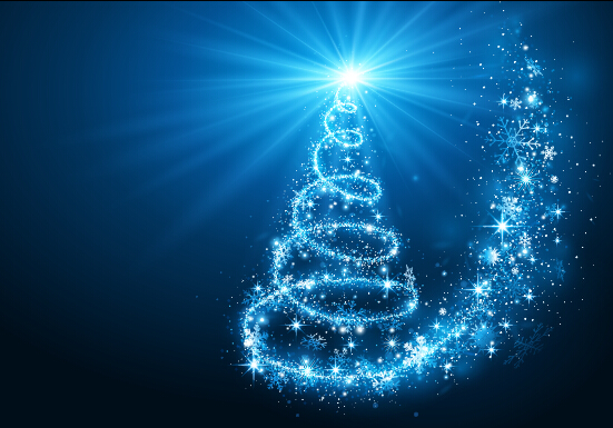 Blue rays christmas tree 01 vector background