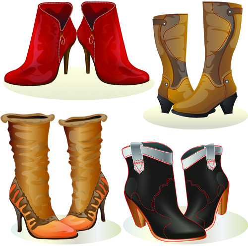 Boots design material vector set 05