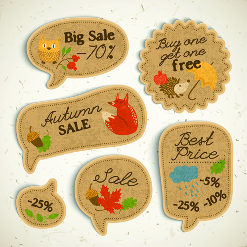 Cardboard autumn sale labels vector 01