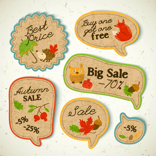 Cardboard autumn sale labels vector 02