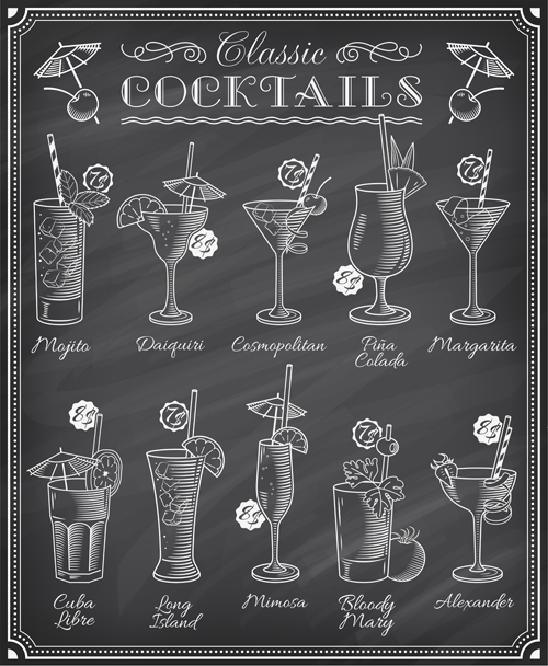 Cocktails menu illustration vctor 01 Cocktails menu illustration vctor 01
