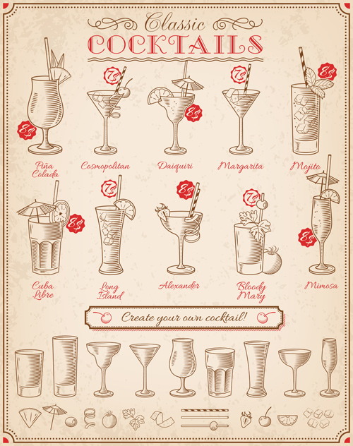 Cocktails menu illustration vctor 02 Cocktails menu illustration vctor 02