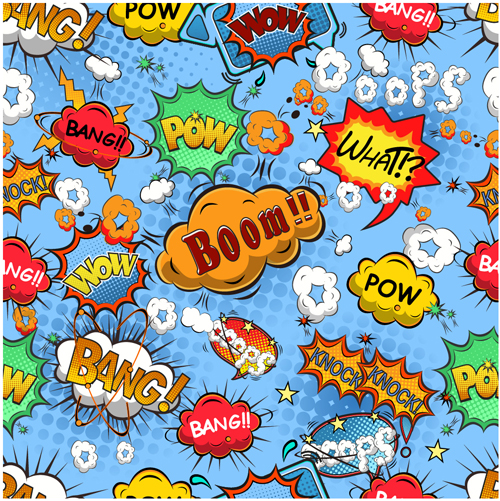 Comic explosion speech bubbles vector seamless pattern 01