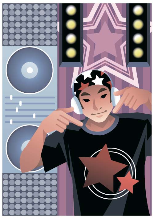 Funny music DJ vector illustration 05 Funny music DJ vector illustration 05
