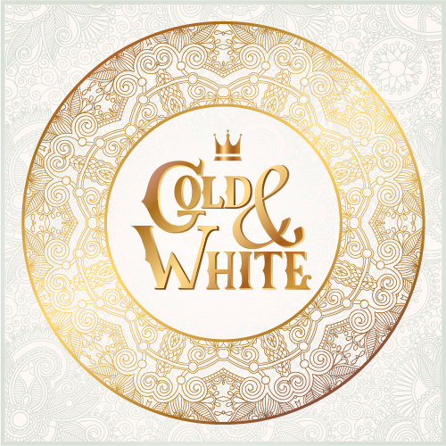 Gold with white floral ornaments background vector illustration set 01