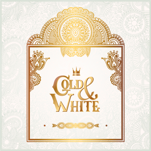 Gold with white floral ornaments background vector illustration set 03