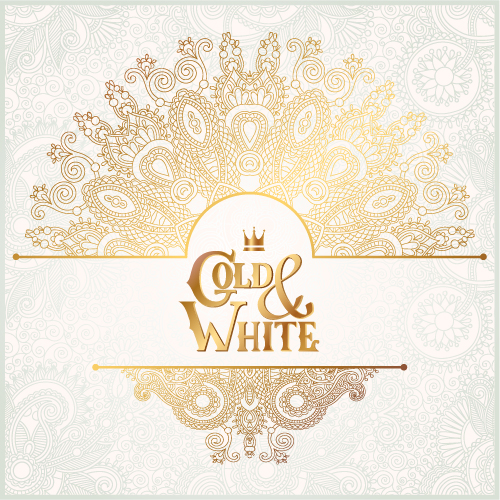 Gold with white floral ornaments background vector illustration set 11