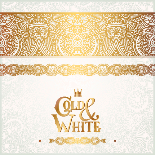 Gold with white floral ornaments background vector illustration set 12
