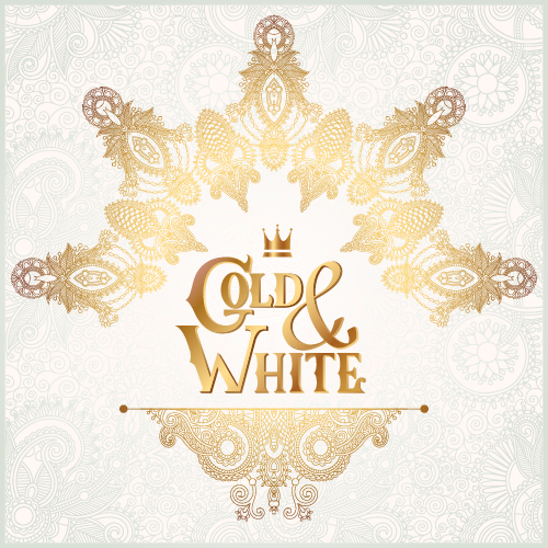 Gold with white floral ornaments background vector illustration set 13