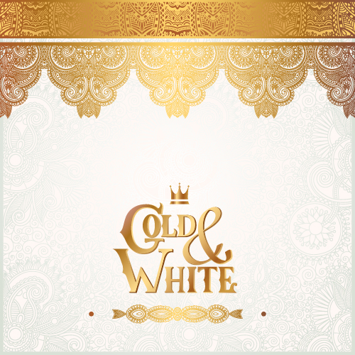 Gold with white floral ornaments background vector illustration set 14
