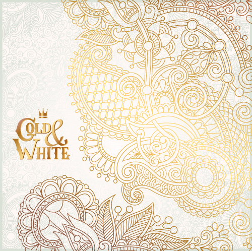Gold with white floral ornaments background vector illustration set 15