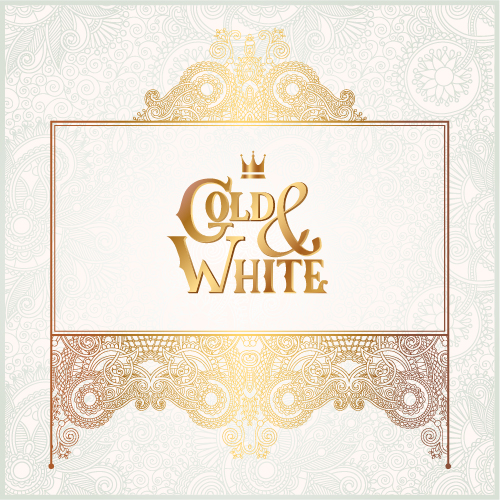 white ornaments gold floral background 