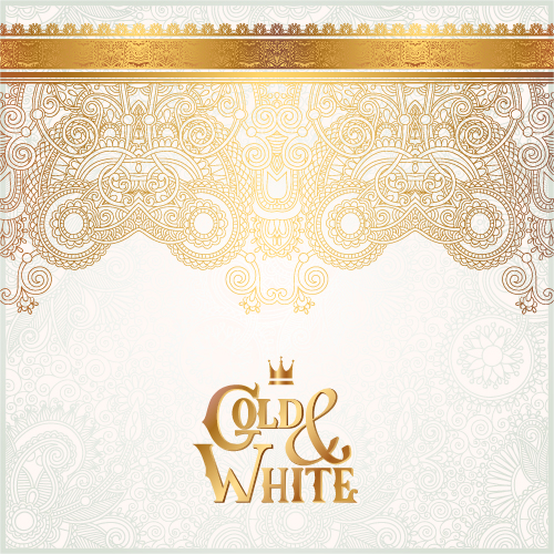 Gold with white floral ornaments background vector illustration set 17