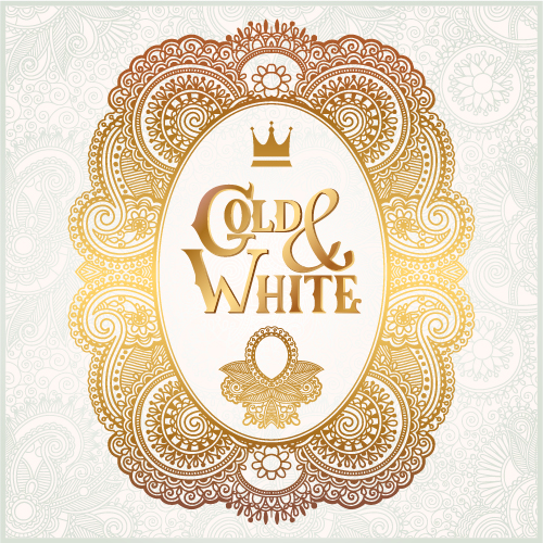 Gold with white floral ornaments background vector illustration set 18