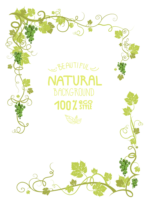 Grapes tree frames natural background vector 04