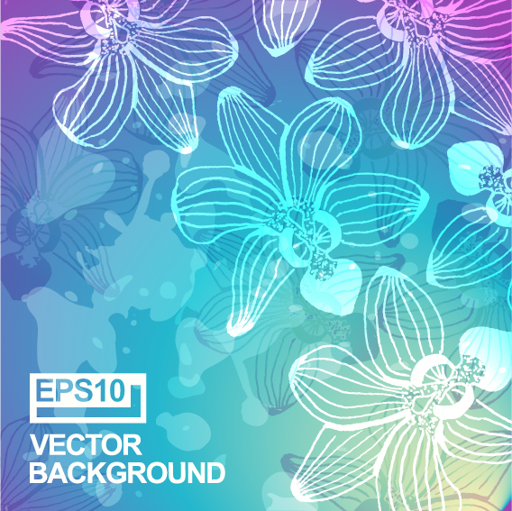 Hand drawn flower with grunge background vector 03