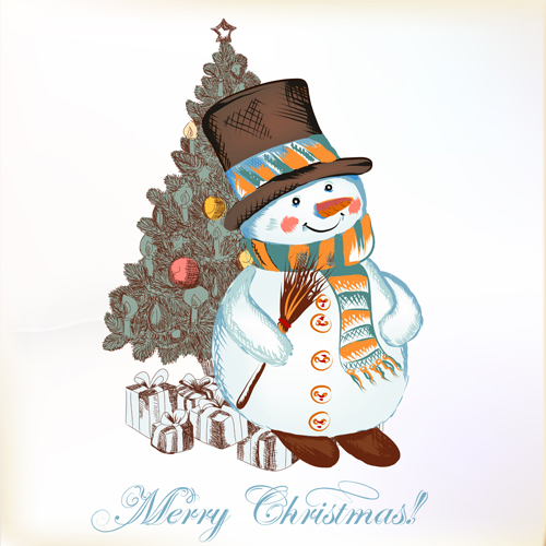 Hand drawn snowman christmas background vector 02