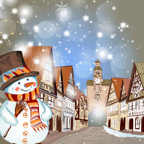 Hand drawn snowman christmas background vector 03