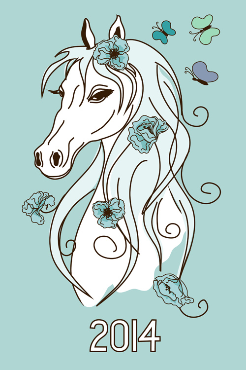 Horse 2014 cute design vector 04