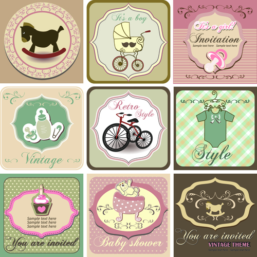 Common vintage labels vector set 09