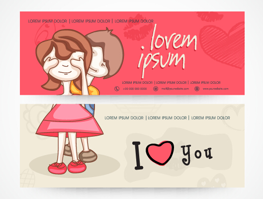 Love with heart banners vector material 02