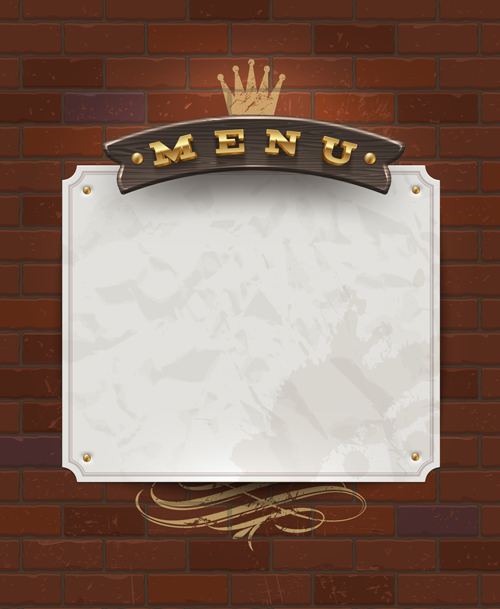 Menu labels and brick wall design vector 02