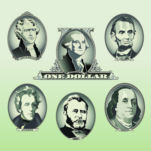 Money with dollars head portrait vector material
