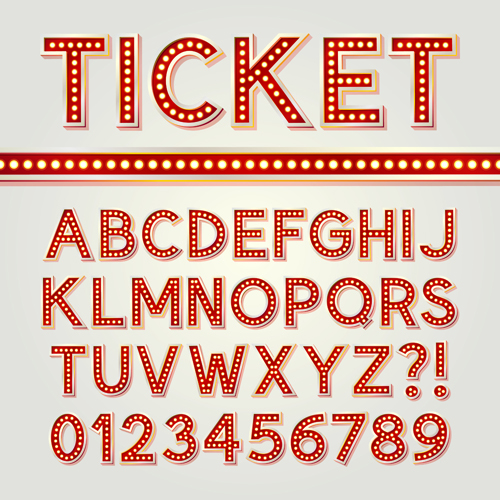 Red alphabet and number vector material