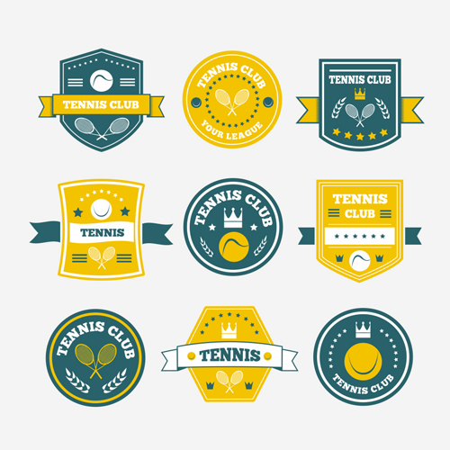 Retro tennis labels vectors material