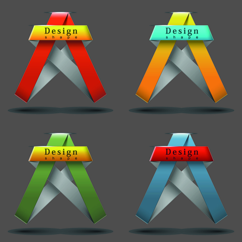 Ribbon shape logos design elements vector 01