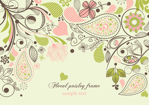 Set of floral Paisley elements frame vector 02