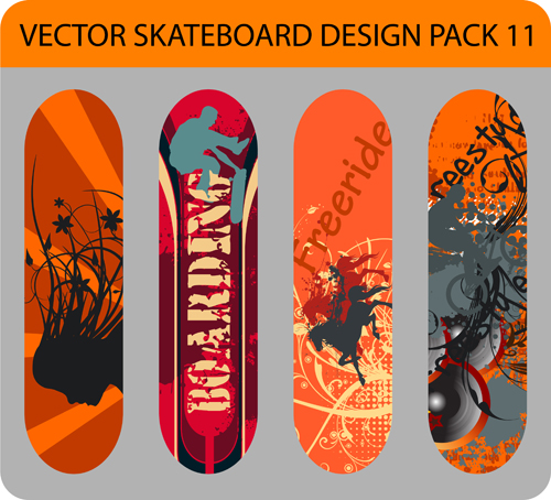 Stylish floral skateboard vector set 19